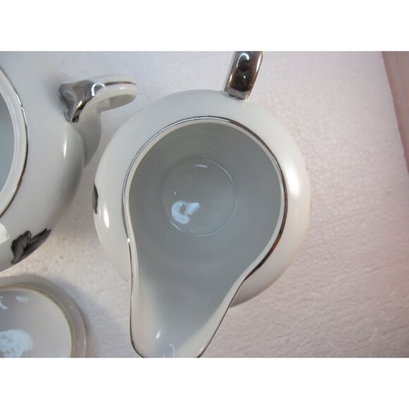 Vintage Nishida Silver Black Rose Creamer and Sugar Bowl Set - Picture 11 of 14